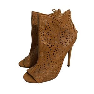 Steve Madden Korsett Brown Multi Leather Open Toe Bootie Stiletto Size 9 5" Heel